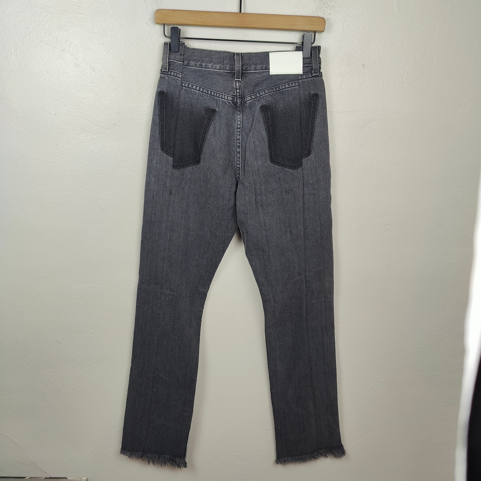 EB Denim Jeans Womens 25 Charcoal Wash Straight Leg Pieced Split Hem Patchwork