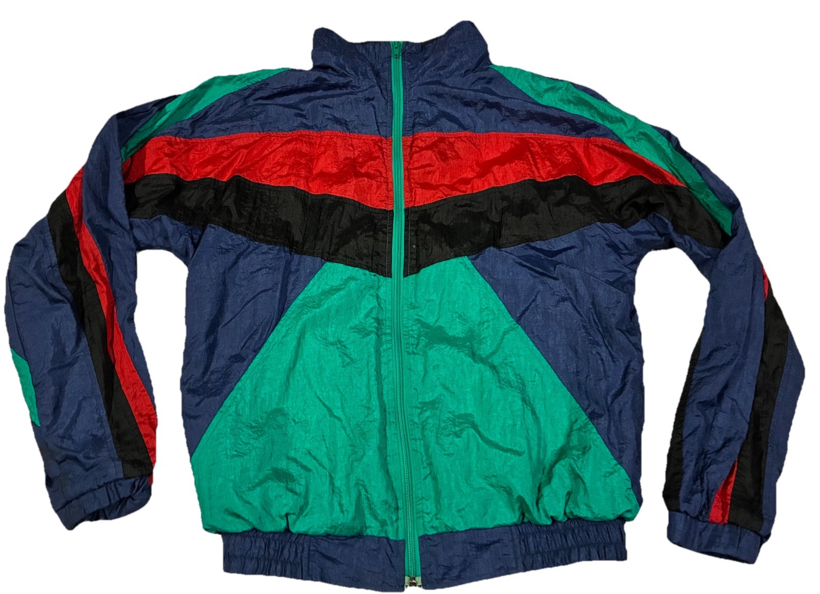 Vintage 90s Blazer Windbreaker Jacket Women’s (Size M) Teal Green/Navy Blue /Red