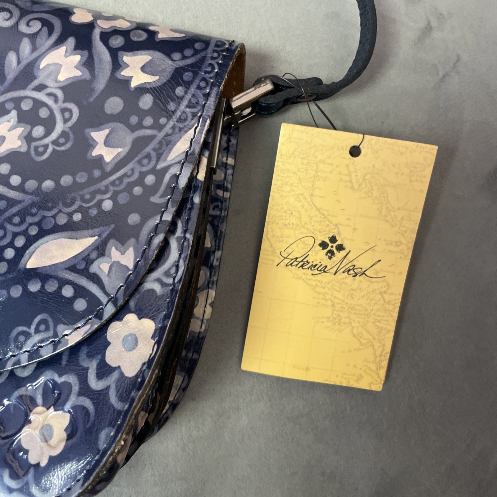 Patricia Nash Italian leather Crossbody Brinlee Folklore Blue Saddlebag