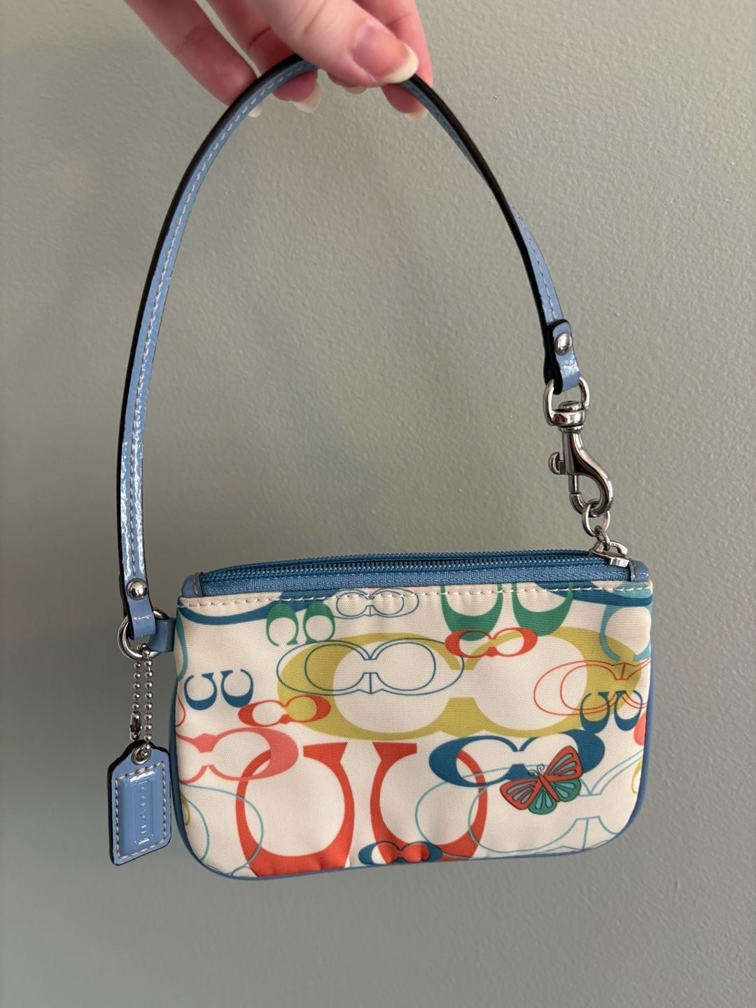 Coach Optic Signature Butterfly Print Blue Wristlet