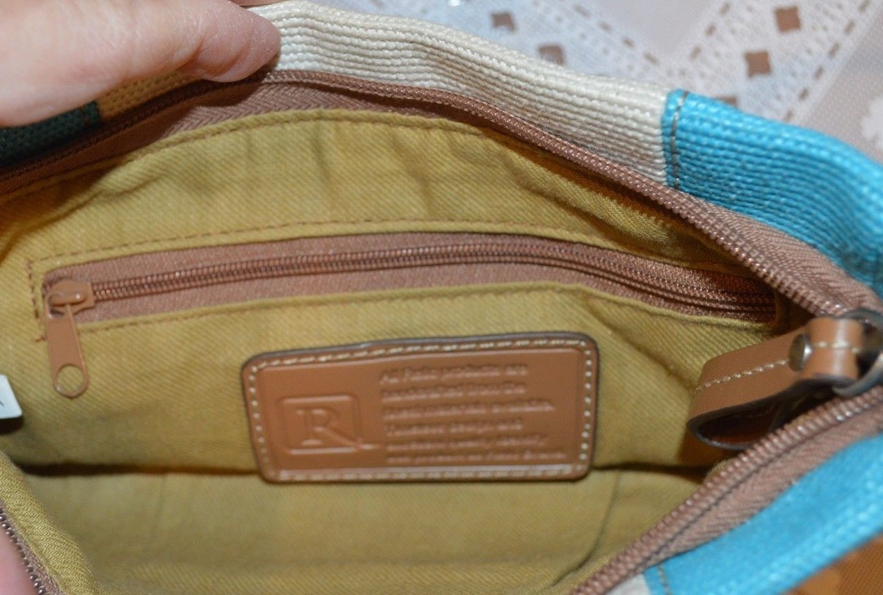Relic Turquoise and White Lined Woven Handbag Zippered Purse NEAR PERFECT!