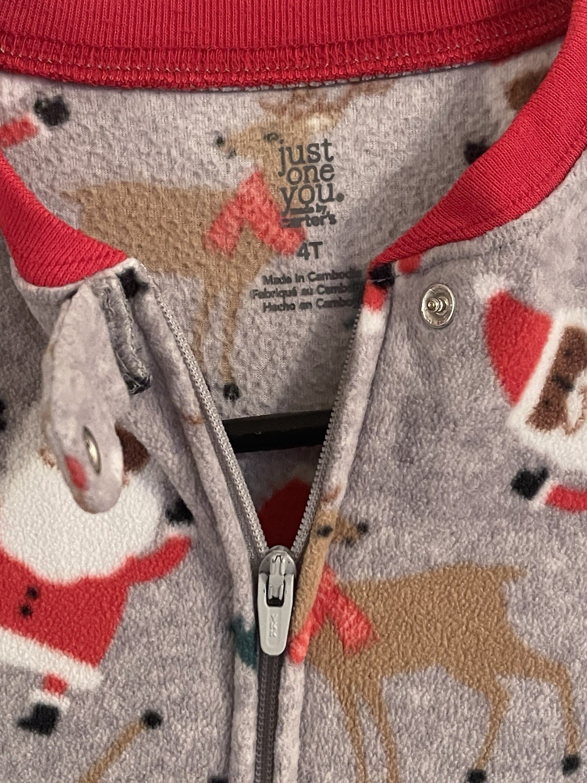 Just One You 4T Fleece Footed Zip One Piece Sleeper Santa Christmas Gray