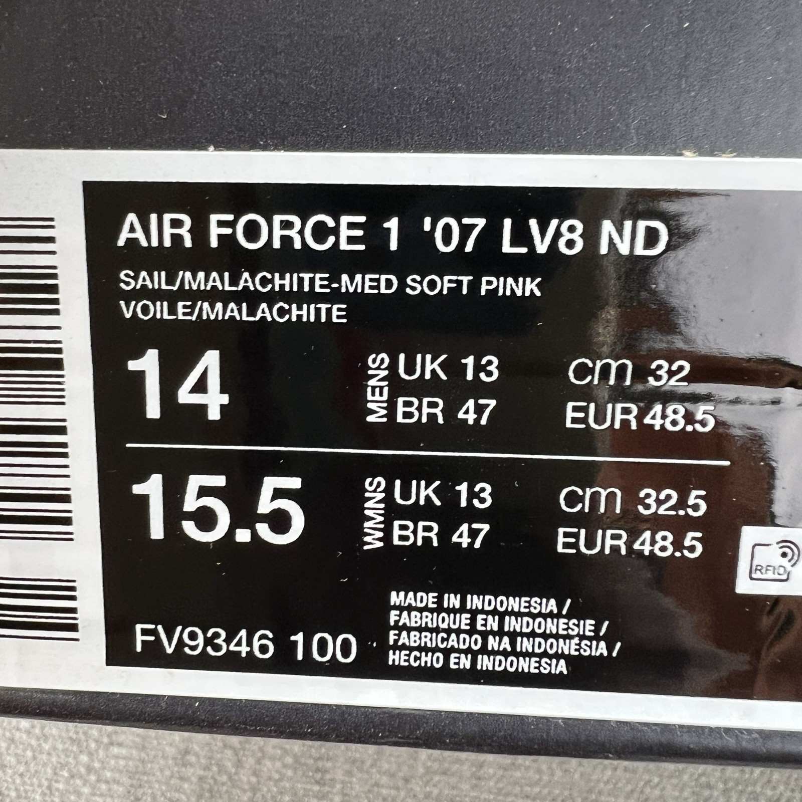 Nike Air Force 1 ’07 LV8 Low Back 9 Soft Pink Nby FV9346-100 Mens Size 14