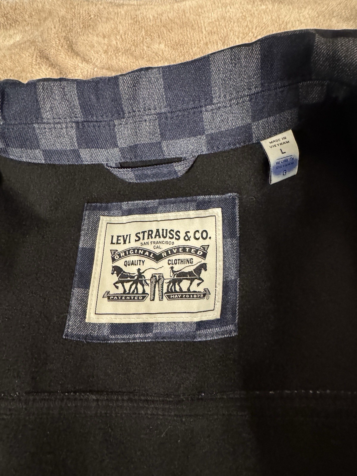 Levis Denim Tucker Jacket Blue Checkered Rare mens Large (black/white tag) NWT