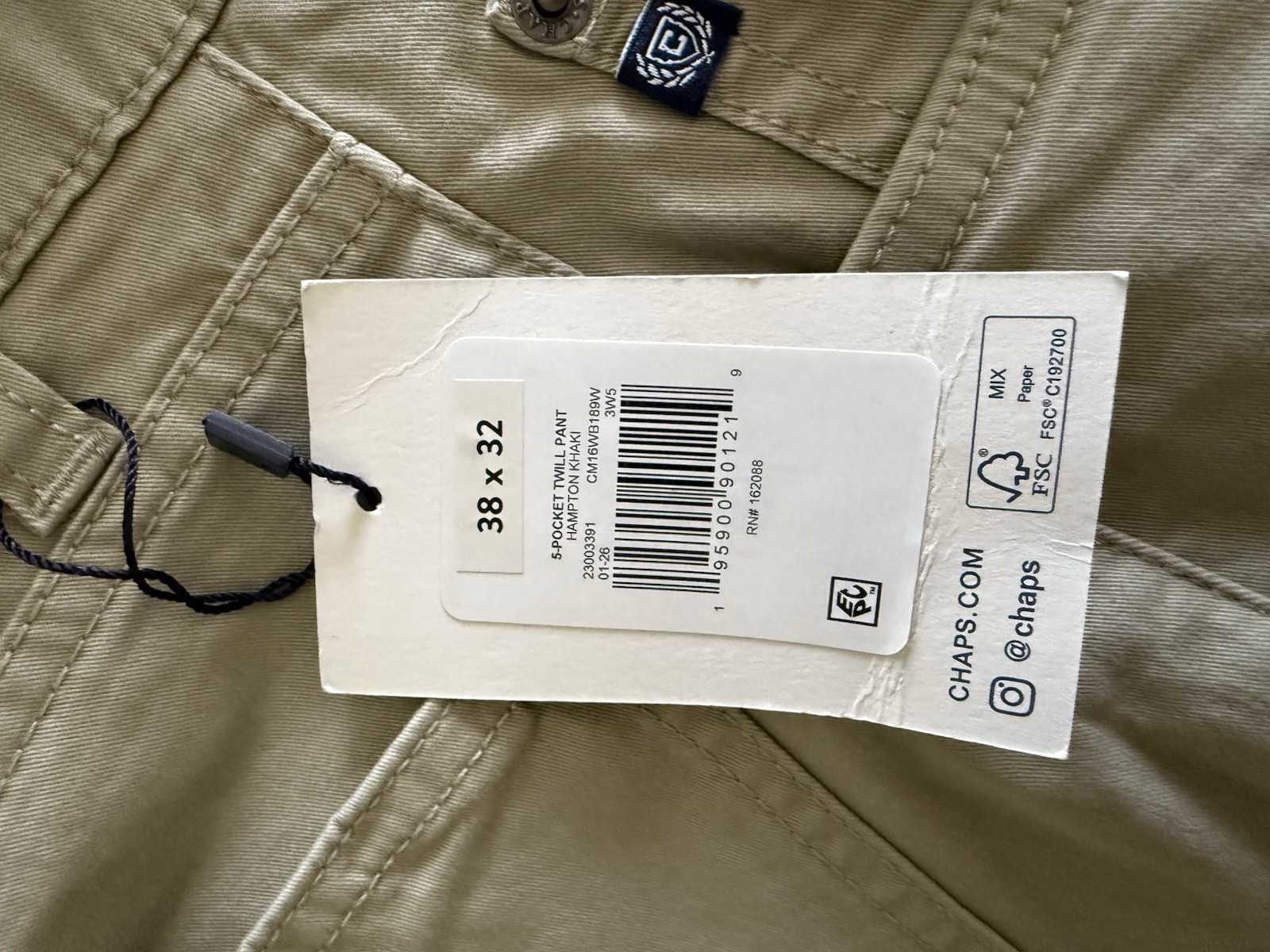 Chaps Slim Straight Fit Five Pocket Twill Pant Hampton Khaki