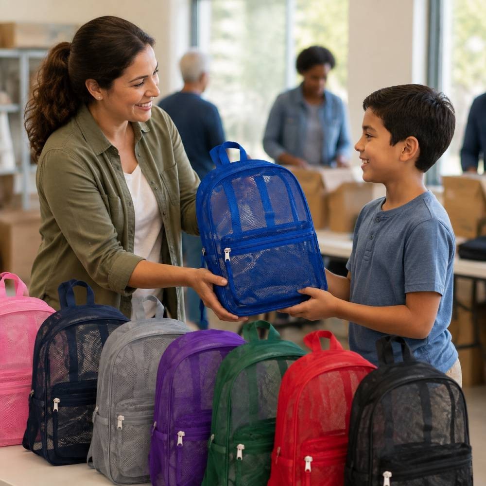 24 Pack 17″ Mesh Backpacks Bulk Wholesale School Bags Donation 8 Assorted Colors