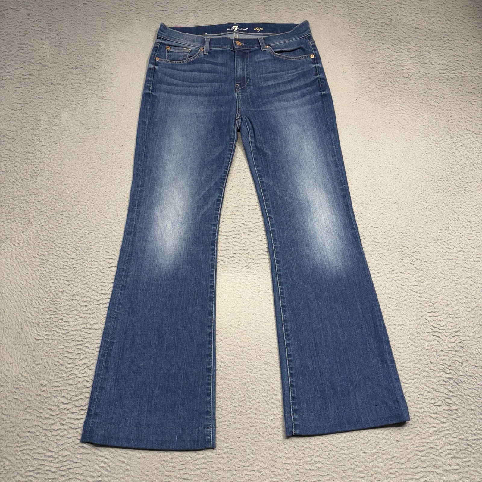 7 For All Mankind Dojo Jeans Womens 29 Blue Flare Mid Rise Dark Wash Denim Pants