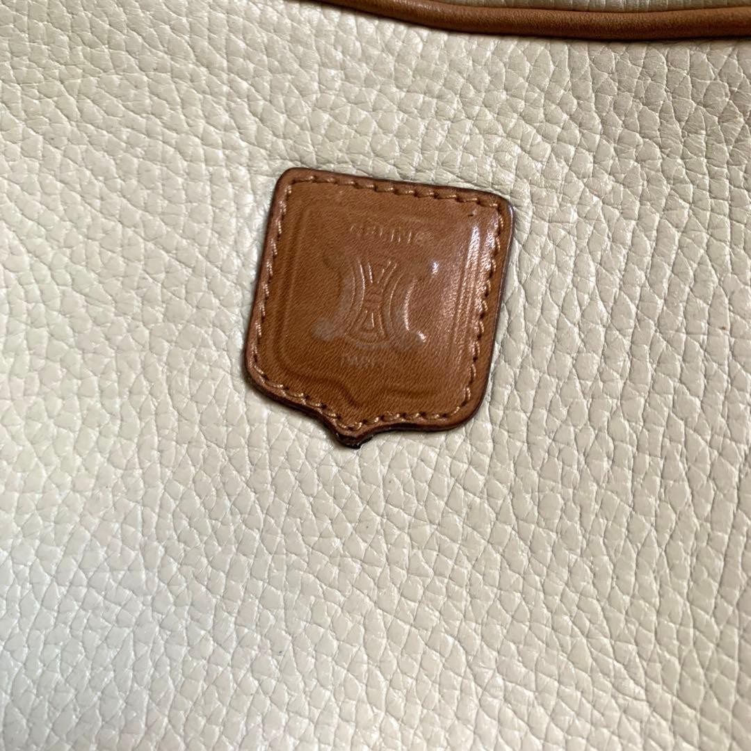 CELINE Vintage Triomphe Leather Shoulder Bag Beige Italy 19cm/7.48in Rare Used