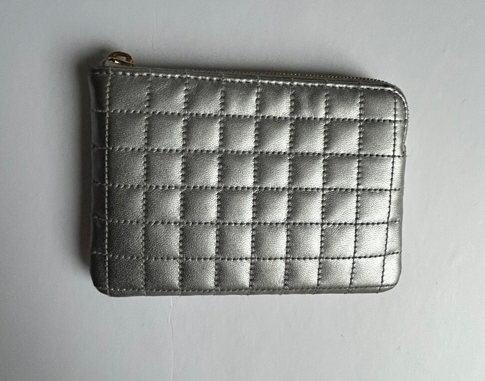 Auth CELINE C Charm Silver Leather Clutch Bag Missing C Charm