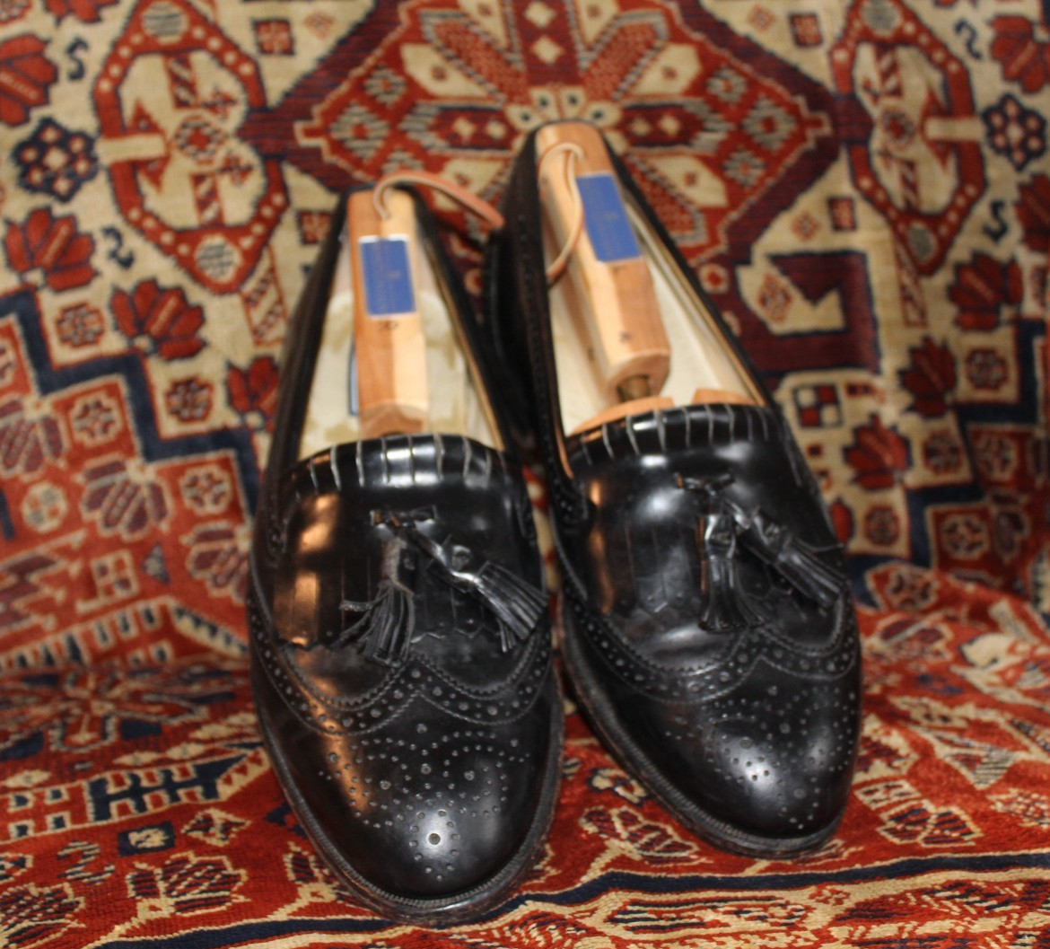 Vintage Black Bostonian Leather Loafers size 9 Tassel Kiltie Wingtip + shapers