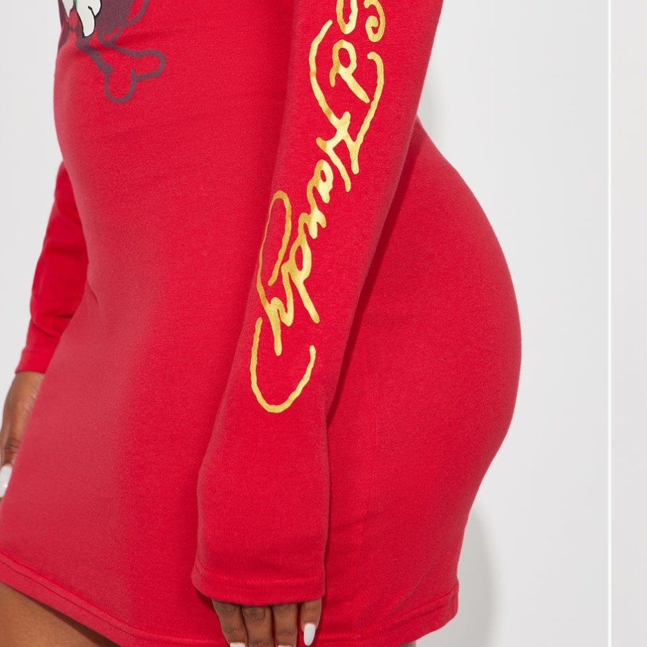 Ed Hardy Red Long Sleeve Skull Graphic Mini T-Shirt Dress Women L
