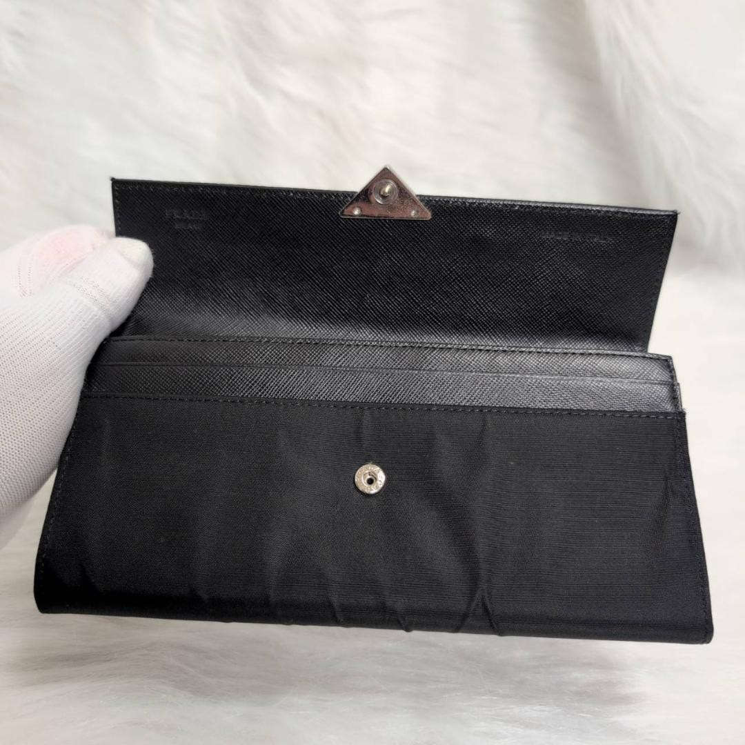 PRADA Triangle Logo Plate Nylon Leather Bi Fold Long Wallet 1M1037