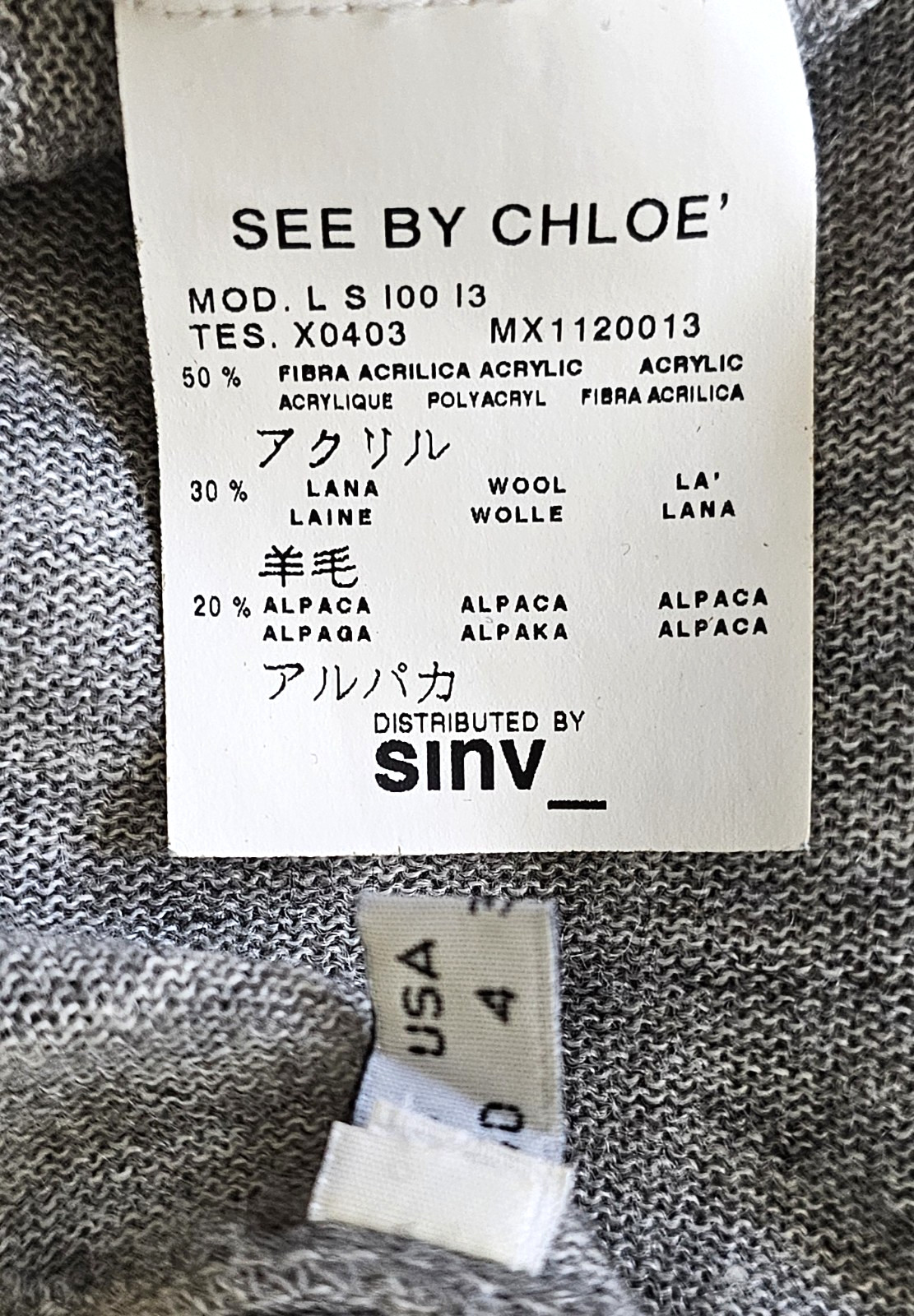 SEE BY CHLOE Heather Gray Wool Alpaca Blend Turtleneck Sweater S