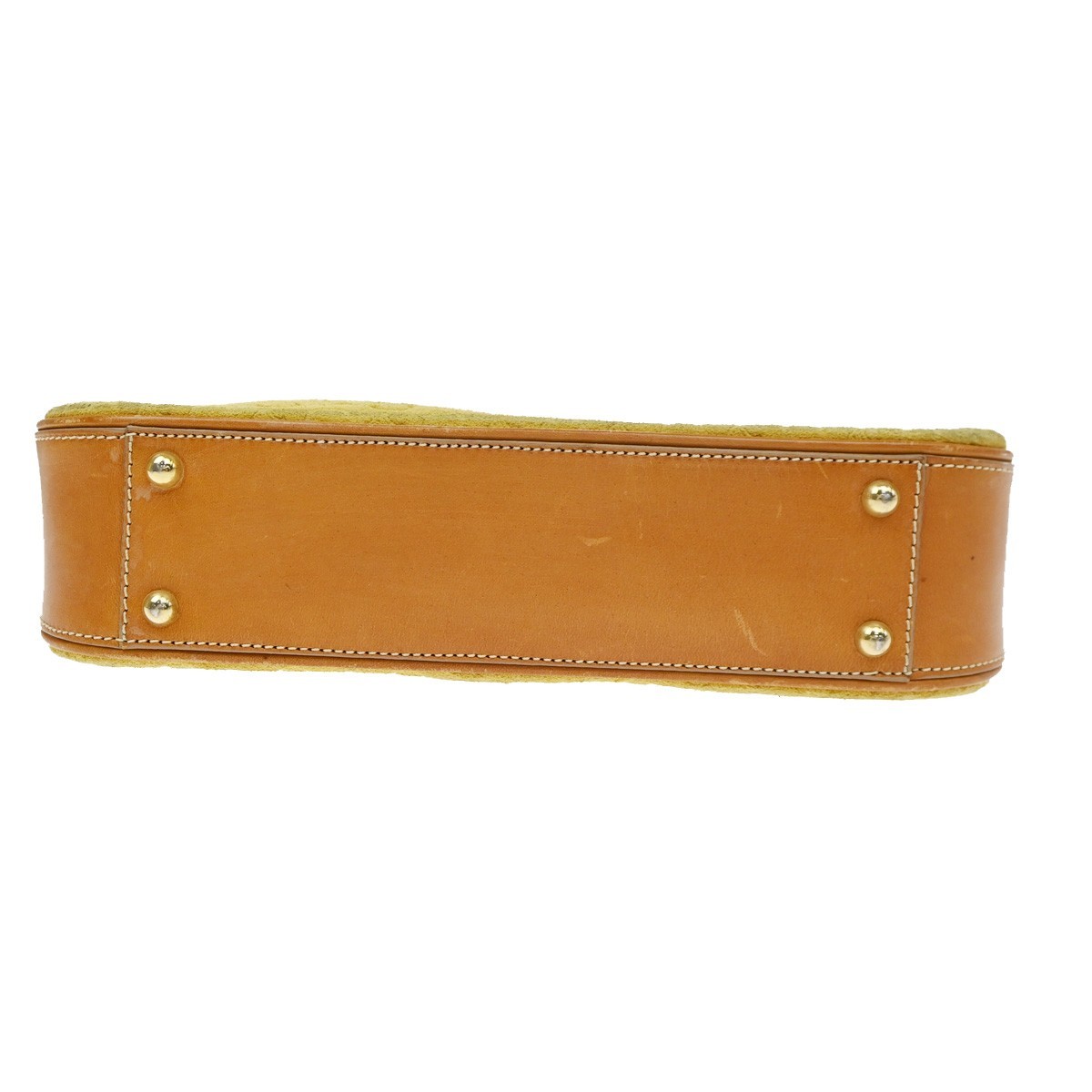CELINE Logo C Macadam Pattern Shoulder Bag Suede Leather Yellow GHW 38KD150