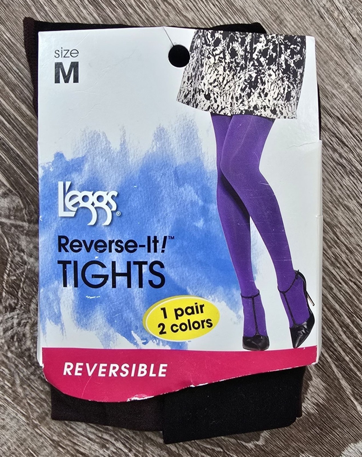 Leggs Womens Reversible Tights Black/Brown Medium 92% Nylon 8% Spandex