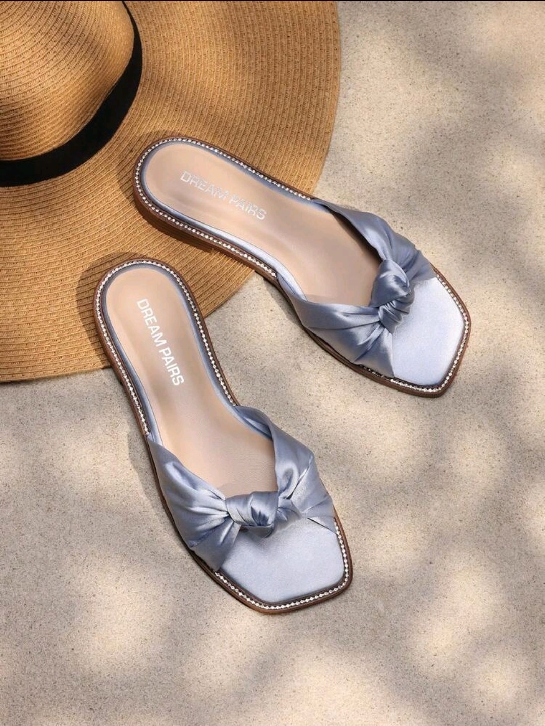 DREAM PAIRS Silver Bow Knot Slip On Women’s Slide Sandals Casual Spring Summer
