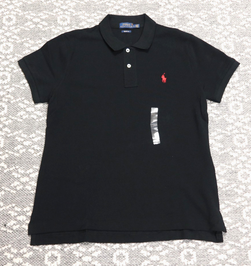 New Polo Ralph Lauren Womens SKINNY FIT Polo Shirt – LARGE – Black with Red Logo