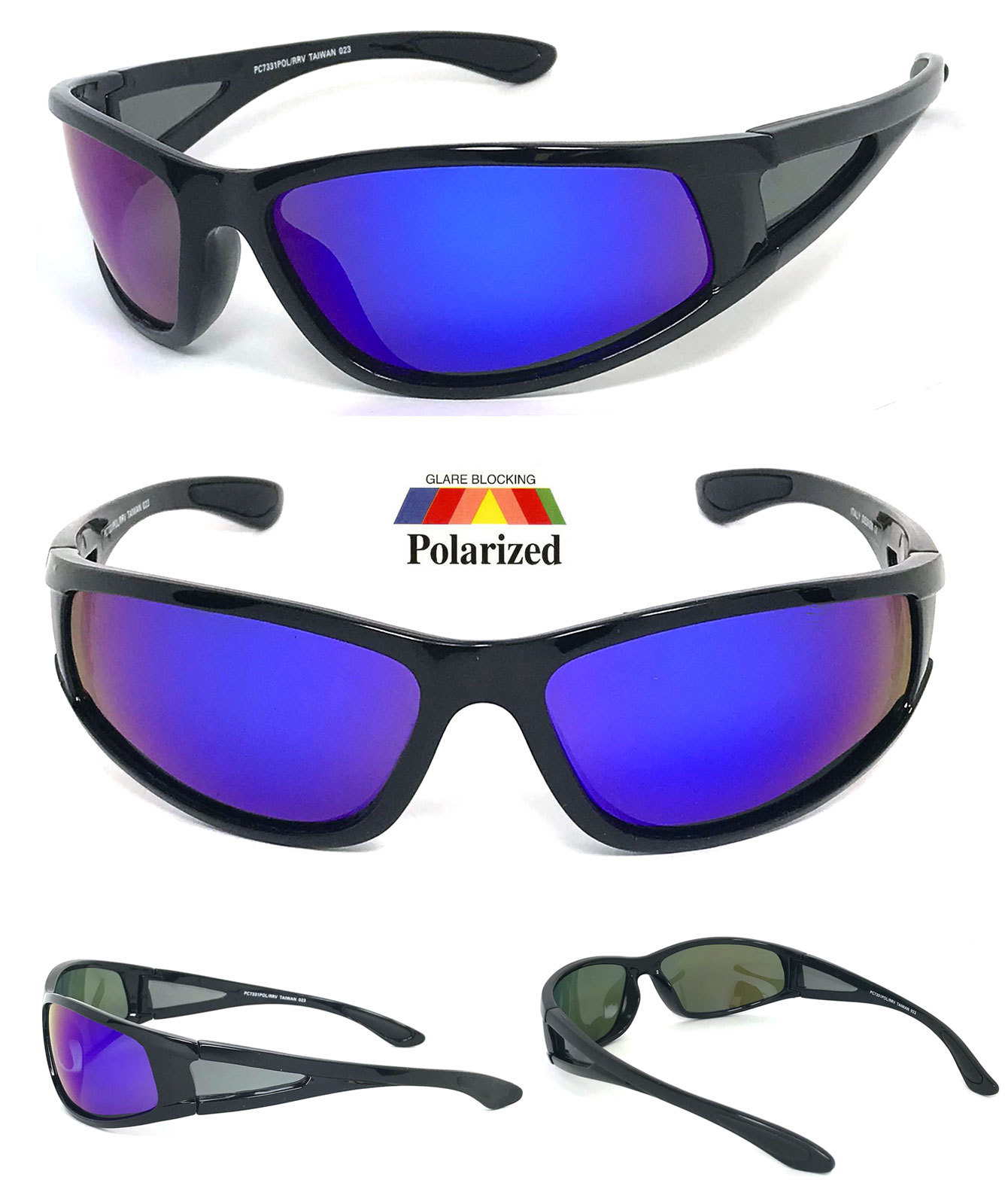 Wrap Around Polarized Anti Glare Sunglasses Tinted Blue Mirror Lens UV400