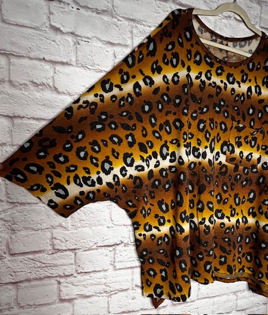 3X New Faded Leopard Black Brown Yellow Ivory Sage Stretchy Knit Tee Shirt Top