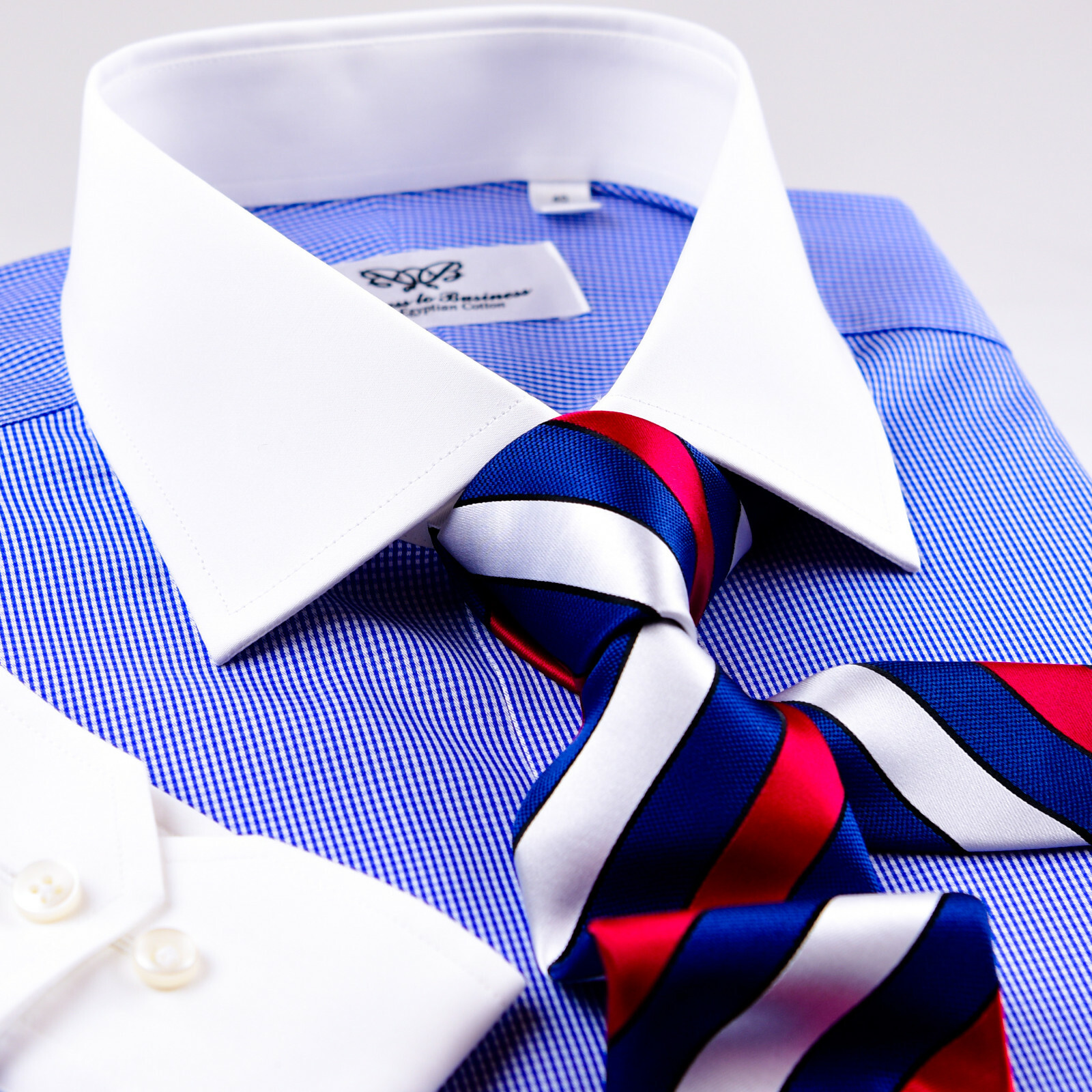 Mens Blue Gingham Contrast Double Ply 80’s Fine Wevon Formal Business Shirts