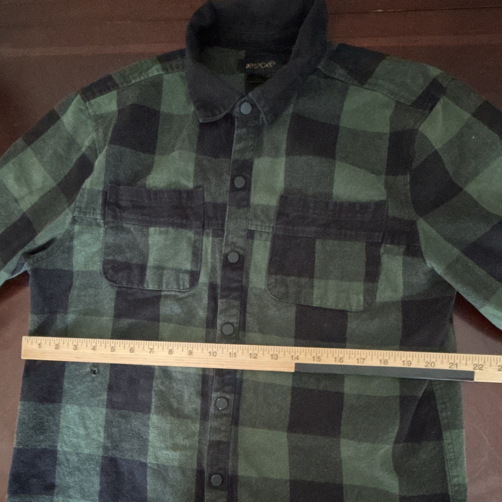 Bespoke Shirt Mens XL Green Black Plaid Flannel Long Sleeve Button-Up Pockets