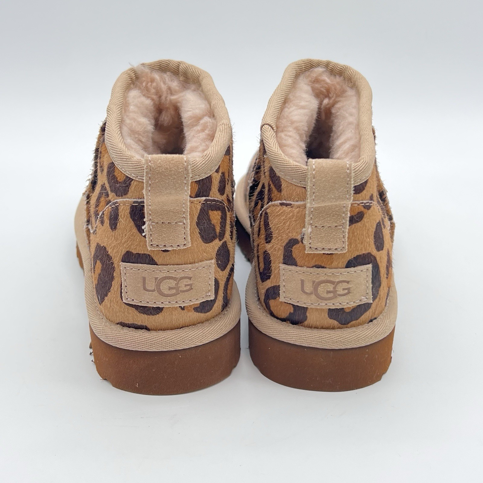 UGG Classic Ultra Mini Leopard Print Calf Hair Boots Women’s Size 6