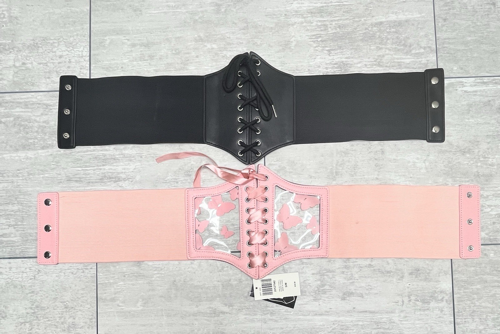 Hot Topic Women’s Lace Up Corset Belt Snap Closure, Lot Of 2 , Pink And Black