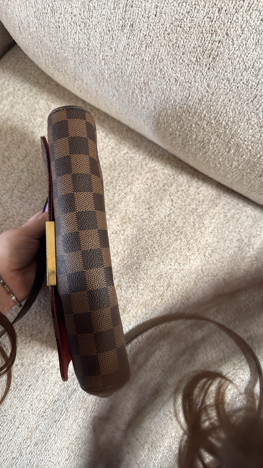 Louis Vuitton Damier Ebene Favorite MM Crossbody Chain Strap Brown Gold Box