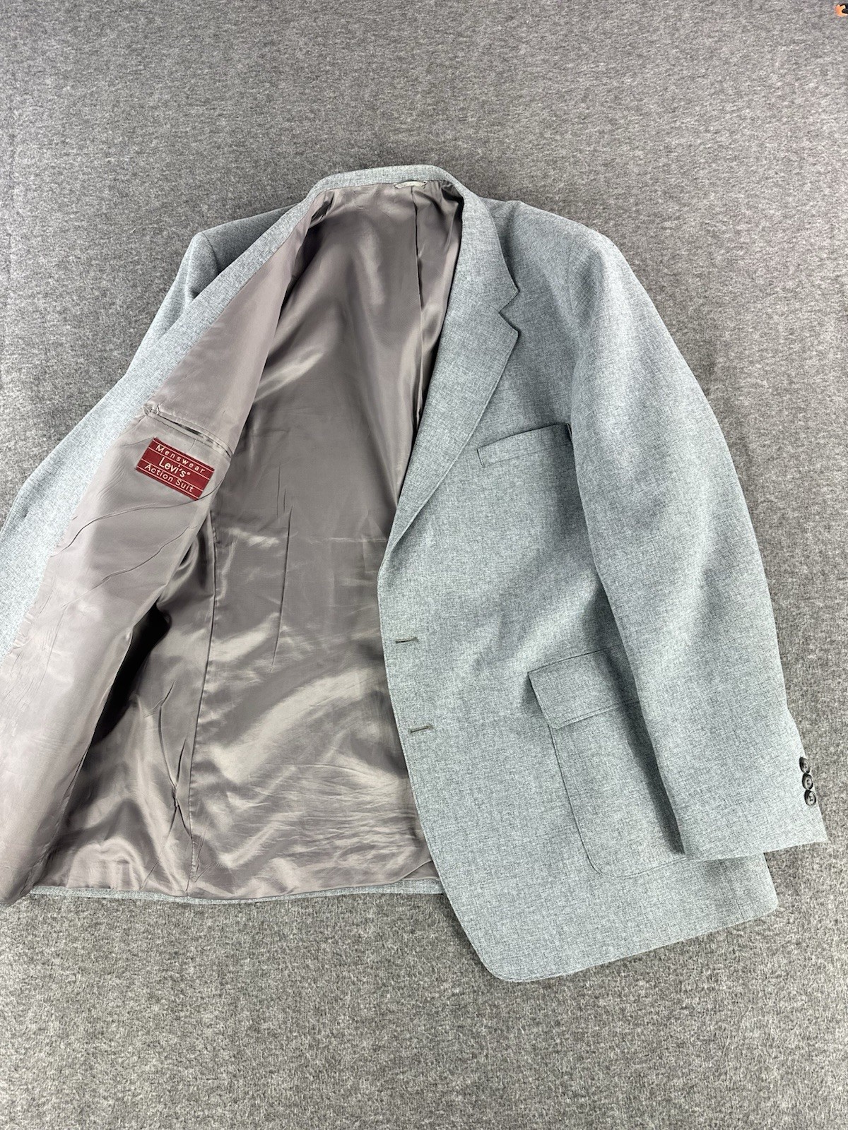 VTG 70s Levi’s Action 2 Piece Suit Gray 48L Pants 40×32 Daycare Retro Old Money