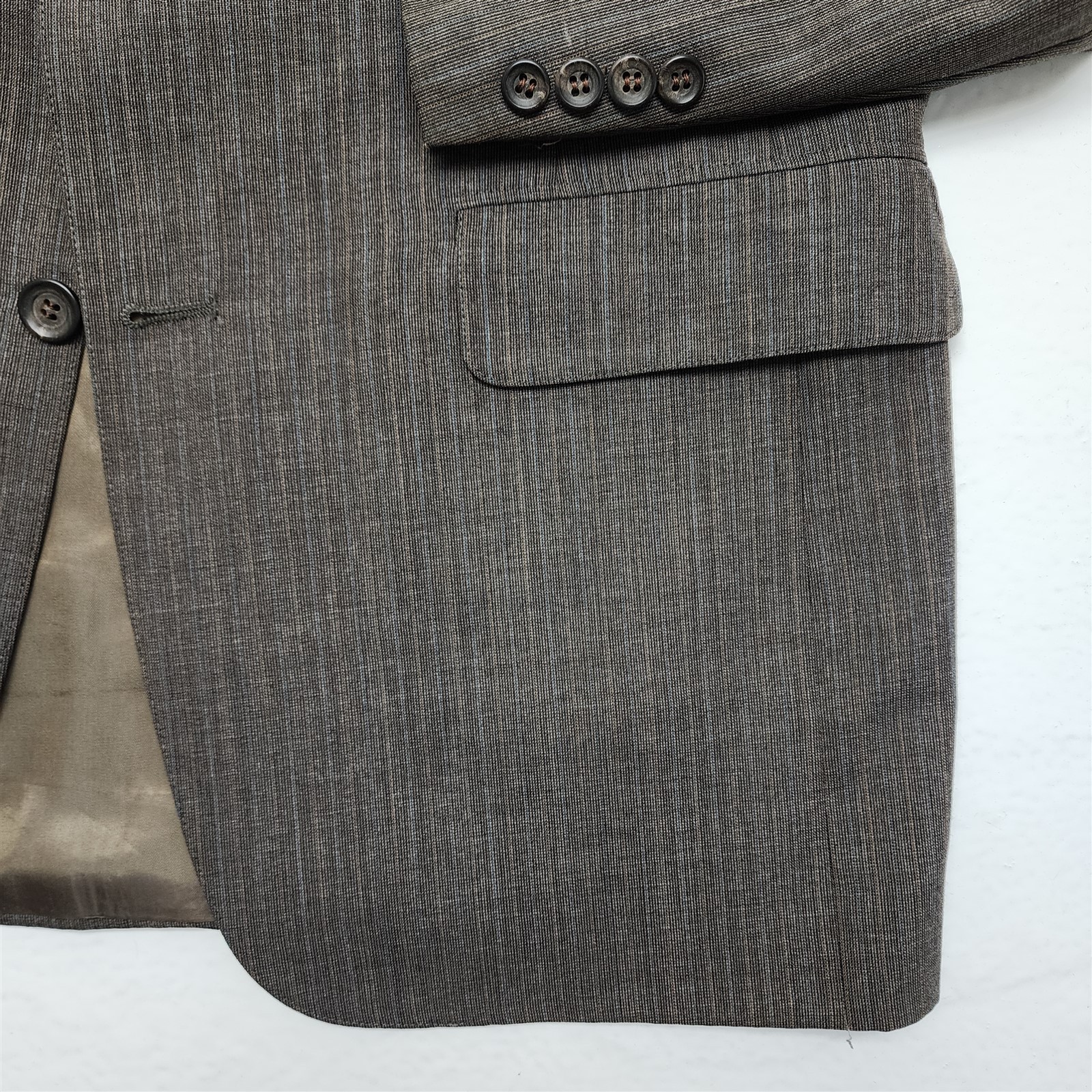 Vtg Chaps Ralph Lauren USA 40R 34×32 Brown Nailhead Pinstripe 2Btn 2Pc Mens Suit