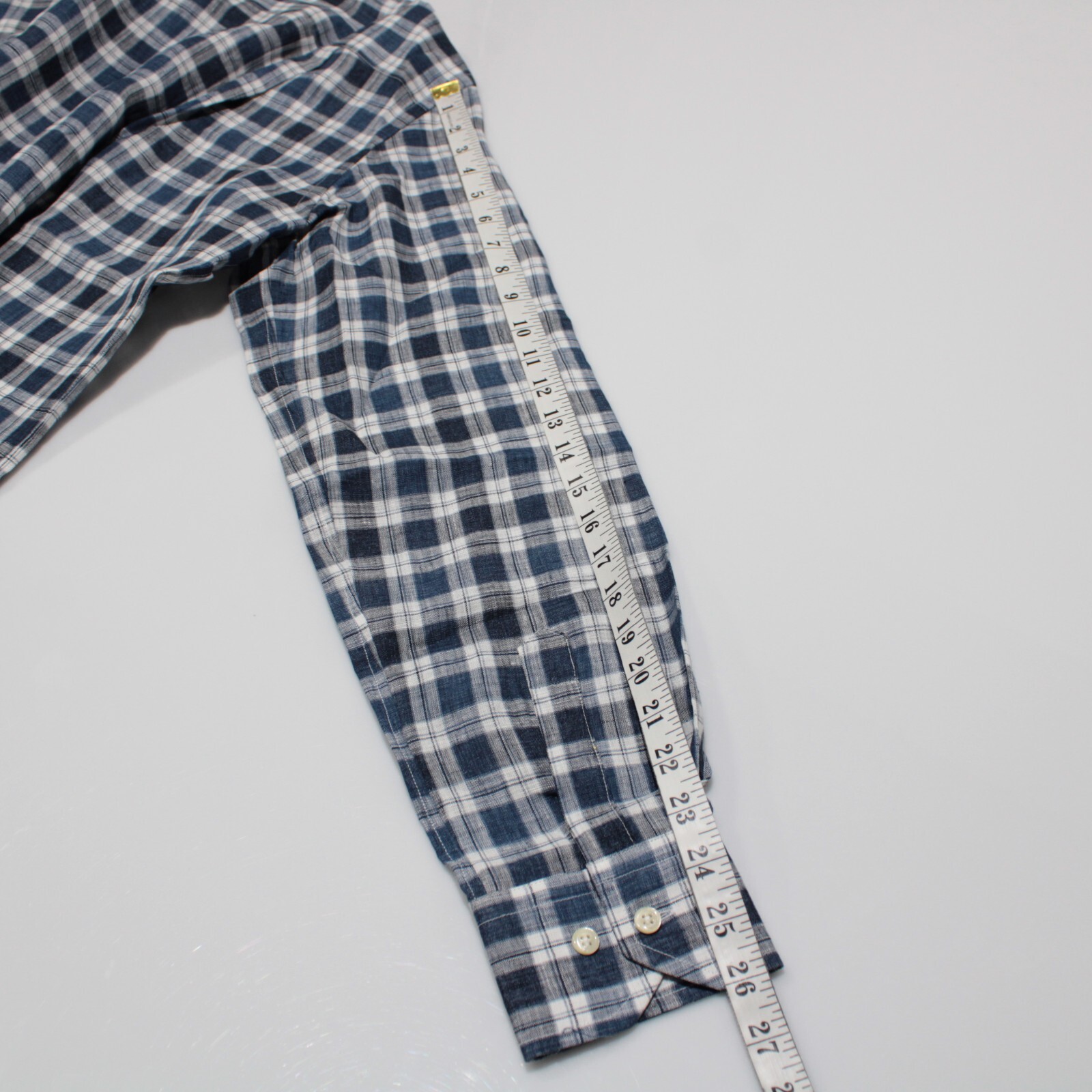Corneliani NWT Casual Button Down Shirt Size M In Blue Plaid Linen