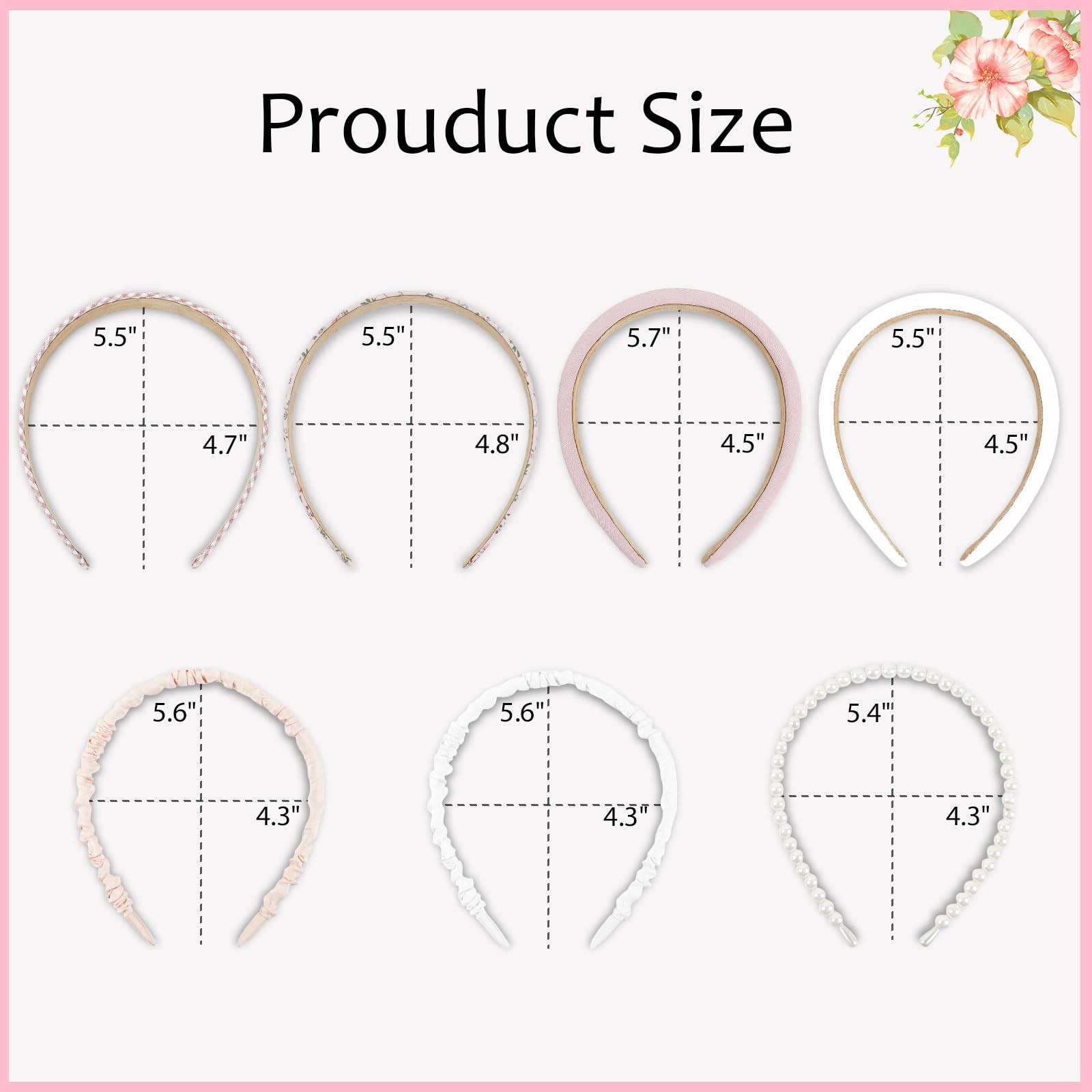 Hazms 7 Pcs Headbands for Women Non Slip Headband 7 Count (Pack of 1), Pink