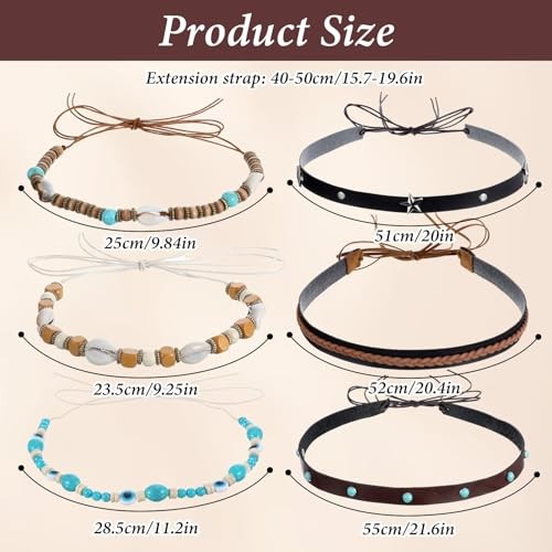 TIESOME 6Pcs Ethnic Western Cowboy Hat Bands, Leather Cowgirl Turquoise