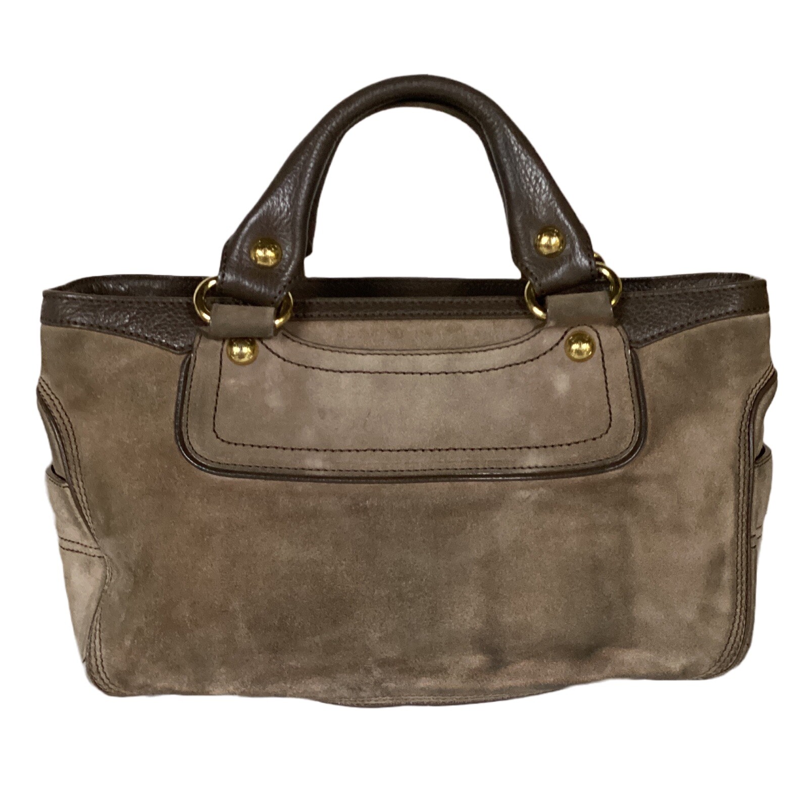 DARK ESPRESSO BROWN LEATHER CELINE “BOOGIE” CONTRAST STITCH SATCHEL BAG