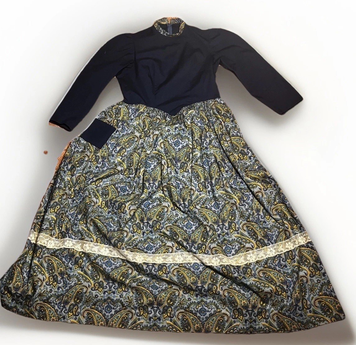 Vintage Handmade 1970s Full Length Prairie Dress Cottage Core Lavender Size S/M
