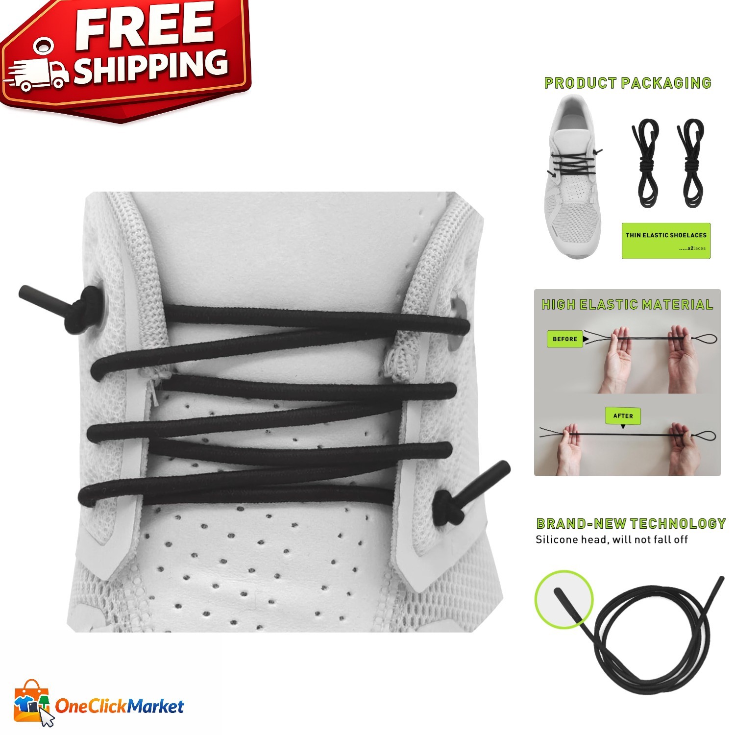 Elastic No Tie Shoelaces – 22” Bungee Replacement for On Cloud Sneakers