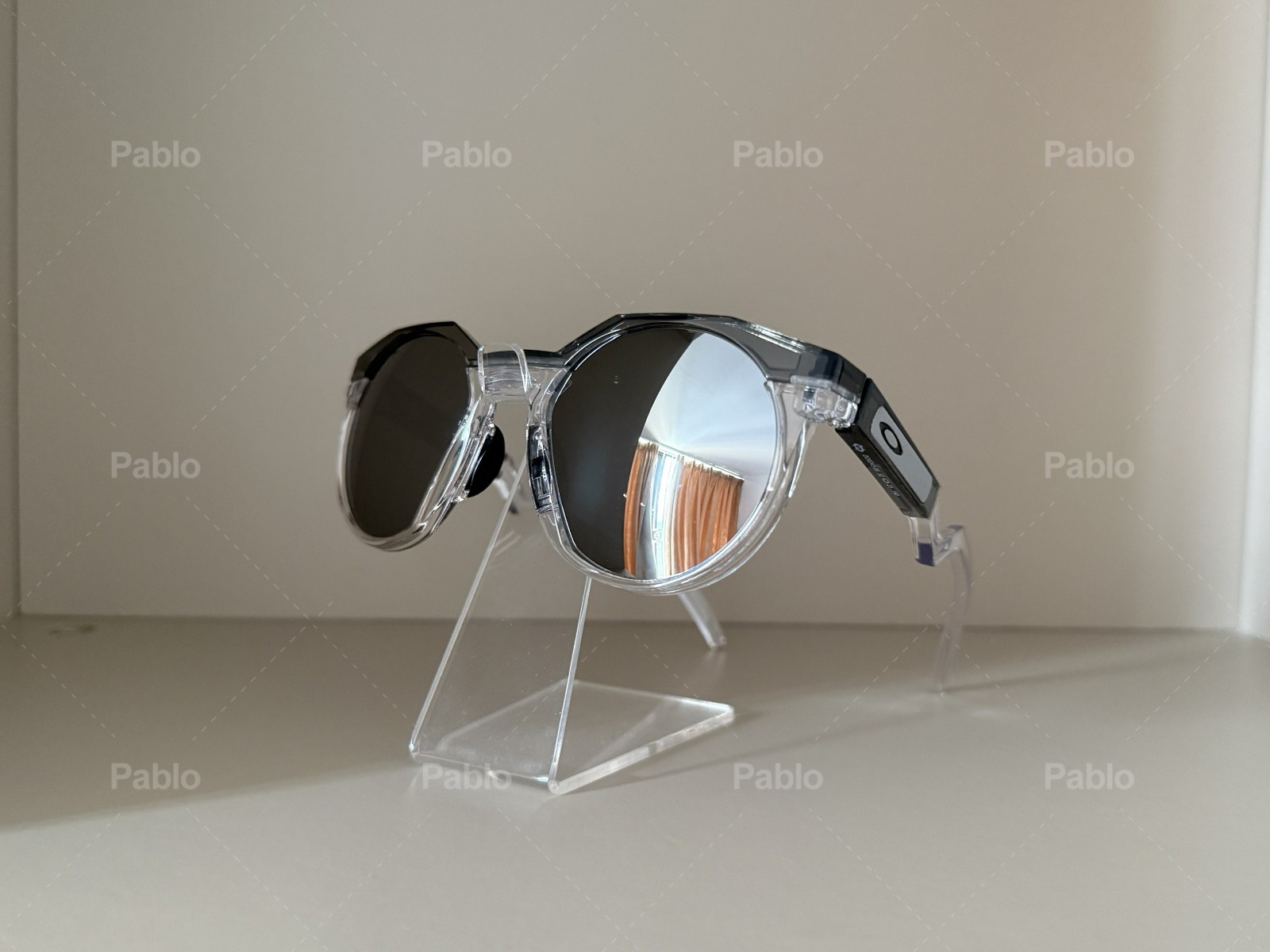 Vintage Oakley HSTN Sunglasses 009242 Clear Frame with Black Trim PRIZM Silver