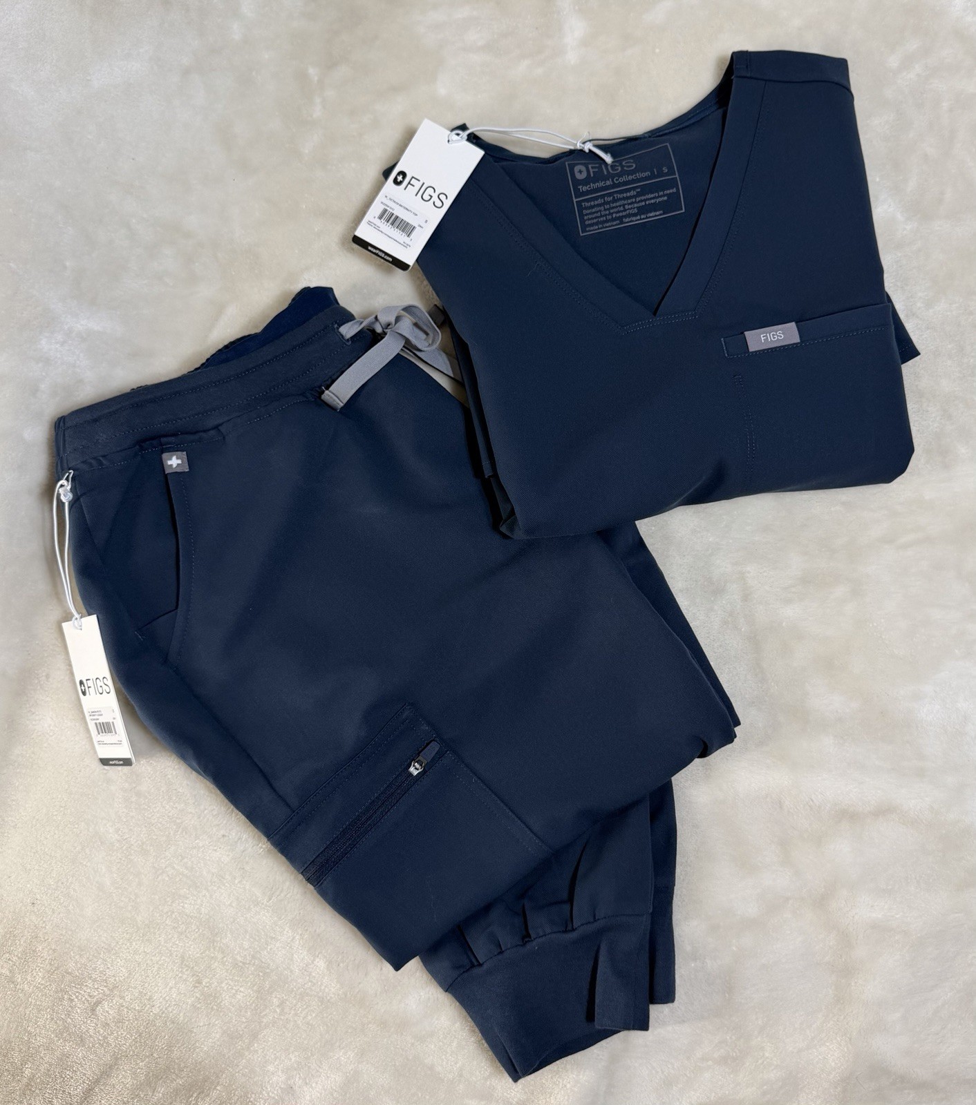 Figs Octavia Womens Maternity Scrub Set Navy Blue Jogger SP Pants V Neck SM Top