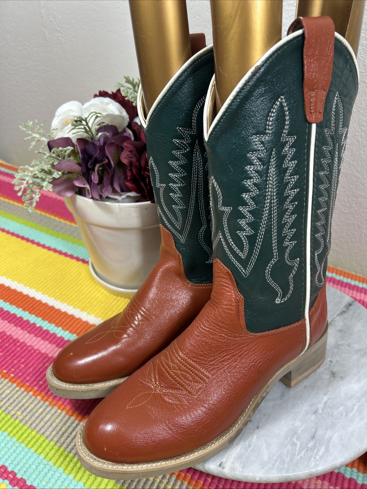 A Jama Products Two Tone Glossy Leather Western Boots Youth’s Girl Size US 5.0 D