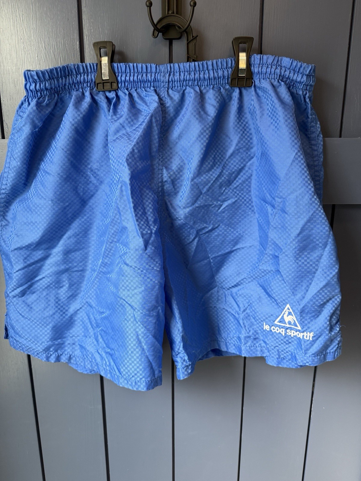 Le Coq Sportif Vintage Shorts Blue Large 100% Nylon Drawstring Elastic Waist