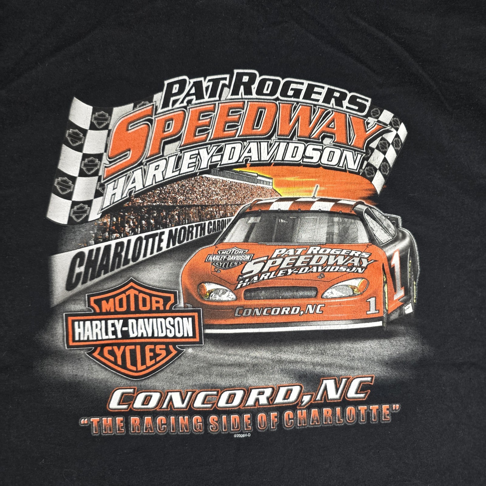 Harley Davidson Pat Rogers Speedway Tee Shirt Black Concord NC XL 2009