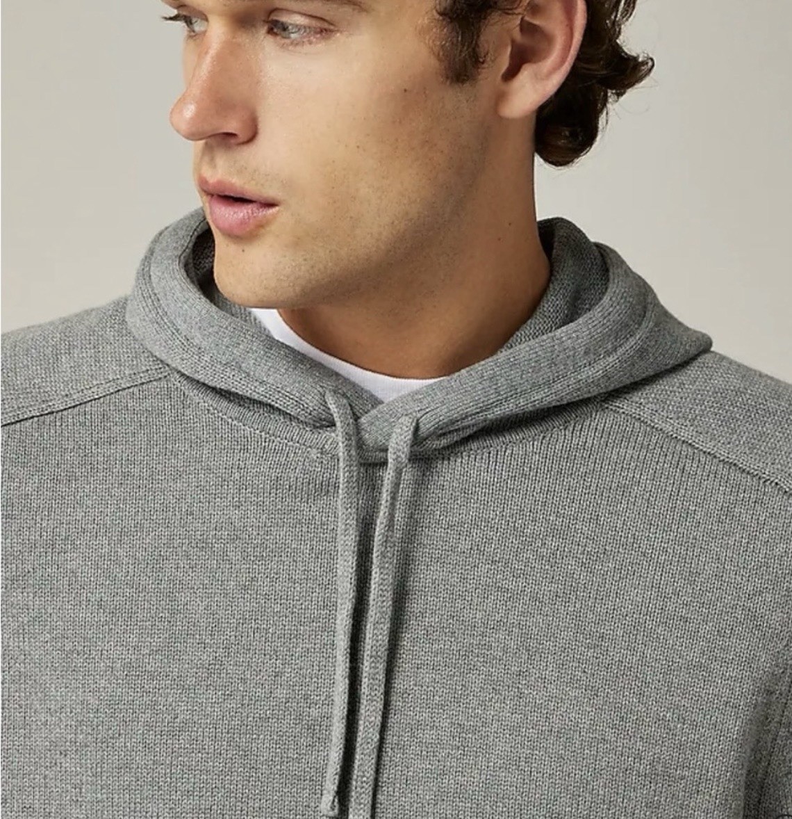 J.Crew Men’s Gray Knit Pullover Hoodie Drawstring Pockets Ribbed Hem S