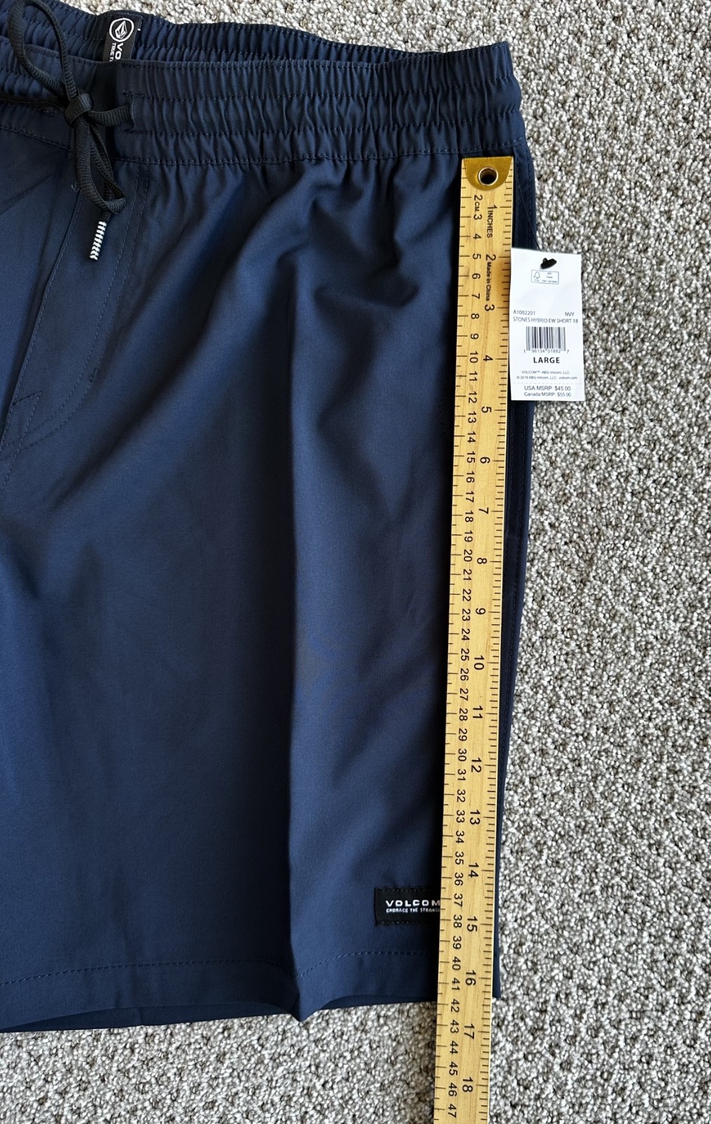 Volcom Men’s Stones 18″ Elastic Waist Hybrid Shorts Size Large Navy New With Tag