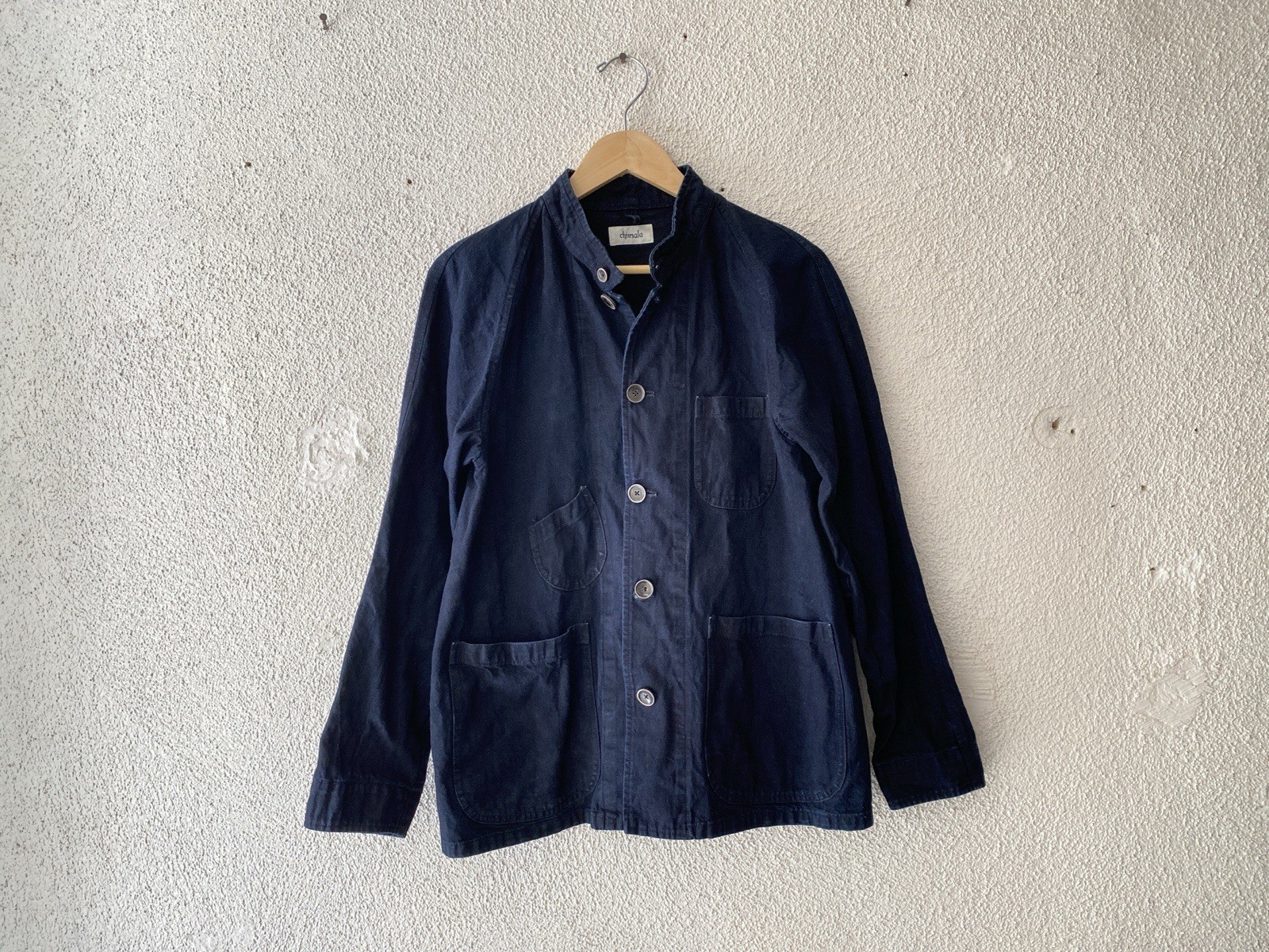 $437 CHIMALA Japan 10oz DARK WASH INDIGO DENIM RAILROAD JACKET S Chore Coat