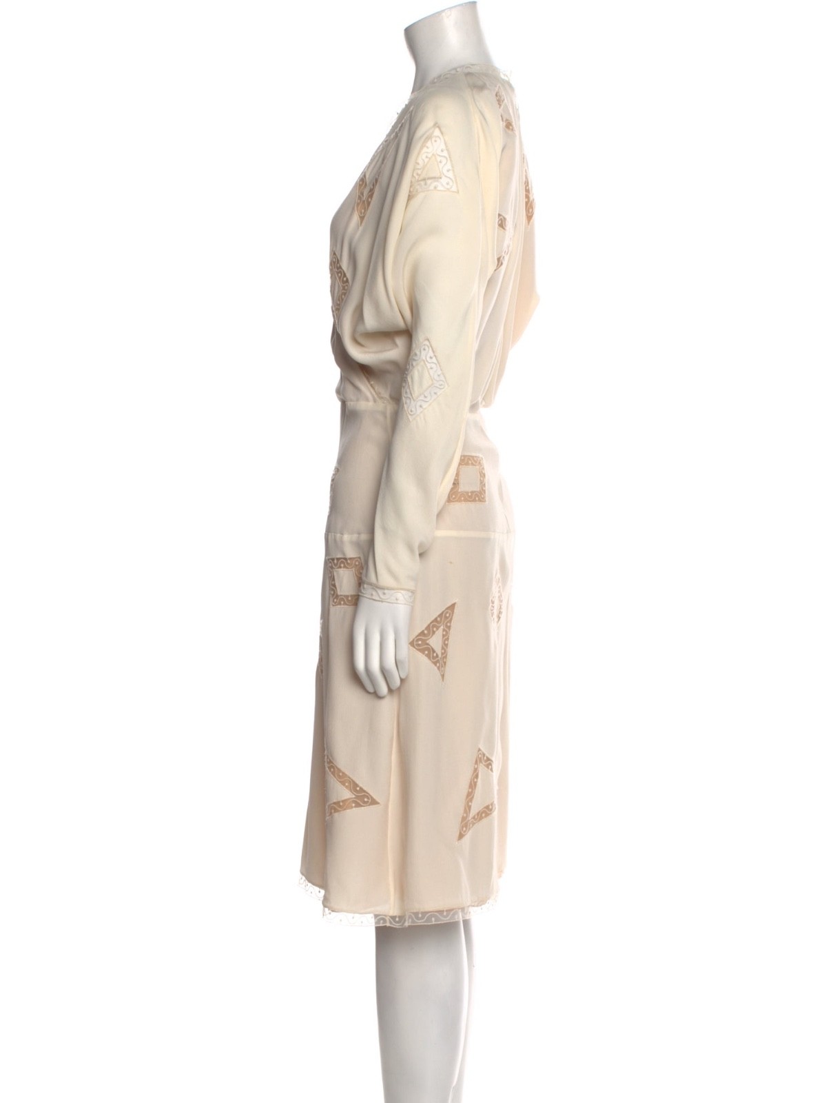 CHLOE women’s silk knee-length wrap dress – beige / milk – EU 36 / US 4 / Small