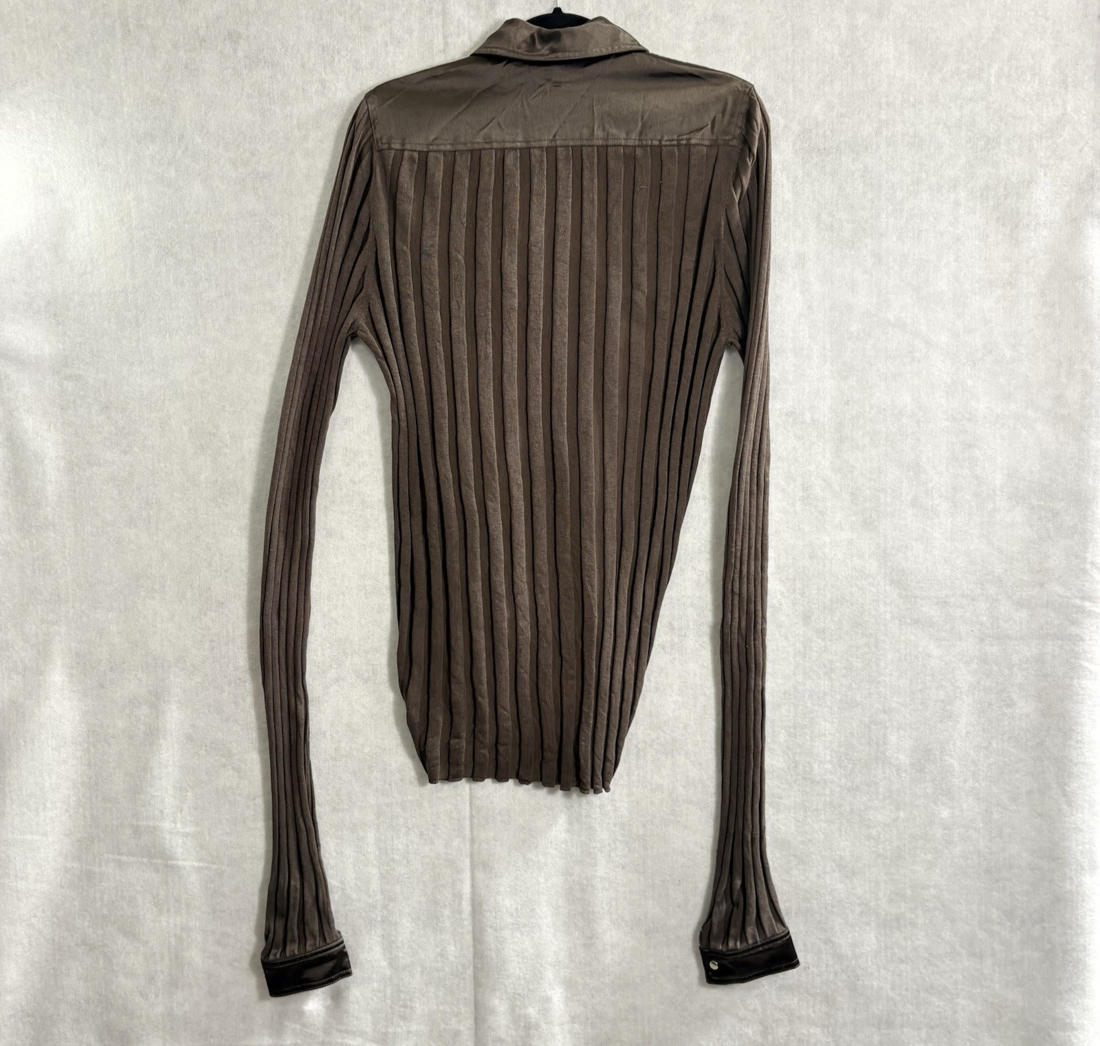 CABI Women Navigator Ribbed Silk Blend Slim Full Zip Cardigan Sz M Brown hb-33