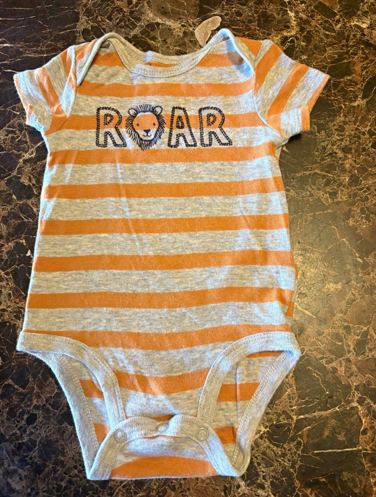 Child of Mine by Carter’s 0-3M Orange Gray Striped Lion Cotton Knit Snap