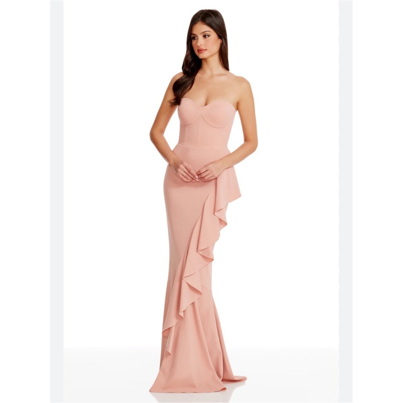 Dress the Population Paris Strapless Mermaid Maxi Dress Gown in Blush New!