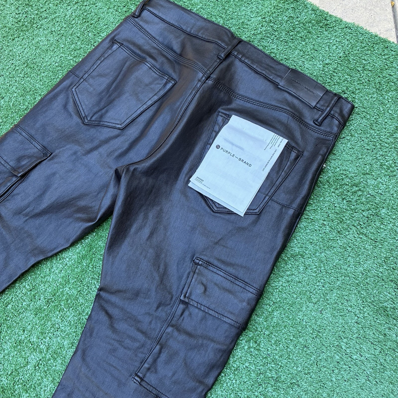 Purple Brand P004 Wax Coated Designer Cargo Jeans Button Fly Sz 33×32