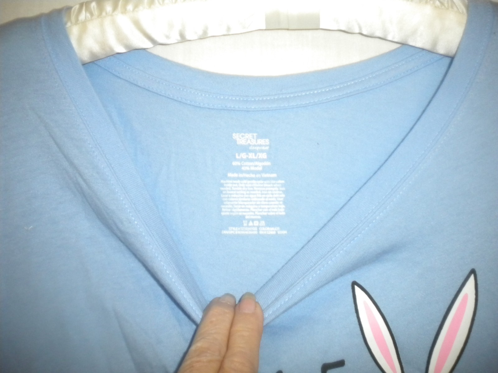 SECRET TREASURES PULLOVER NIGHTSHIRT SZ LG XL LENGTH 35″ BLUE SOME BUNNY BOX17